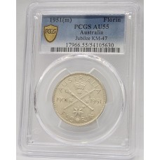 AUSTRALIA 1951 . FLORIN . JUBILEE . COMMEMORATIVE . PCGS AU55